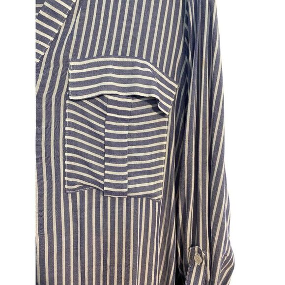 A.N.A. Women's Striped V-Neck Blouse Size L Casual Lightweight Hi Low Hem Flowy - Picture 7 of 10